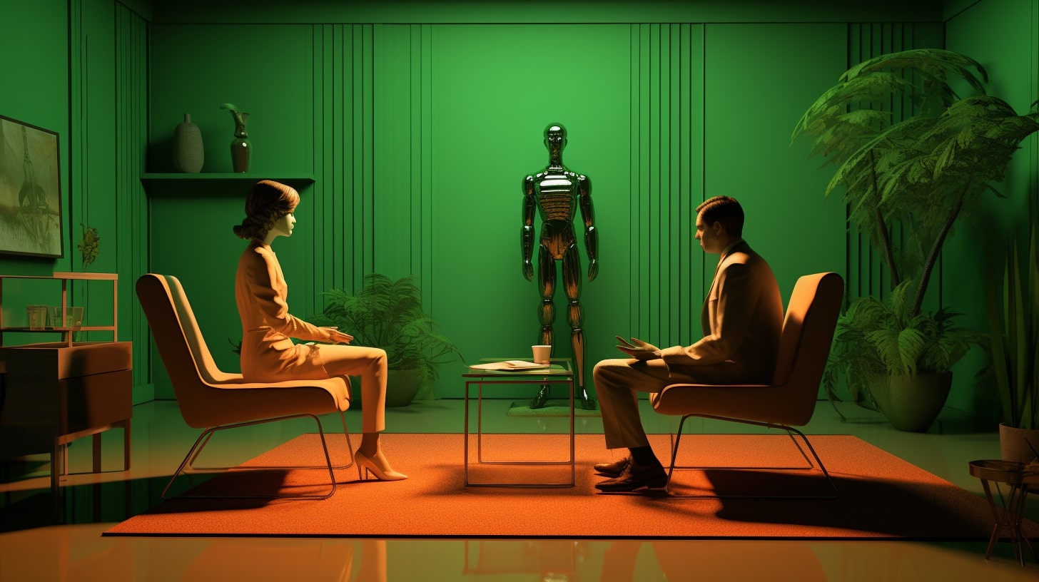 un avatar 3D et un avatar 3D d'IA discutent ensemble.  
