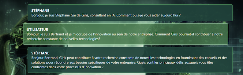 Extrait d'une discussion avec une intelligence artificielle d'interaction